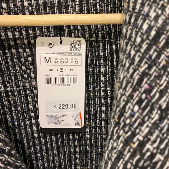 Zara Woman Long Sleeve Tweed Jacket. Multicolor. Medium. Dark Academia. Chic. - Picture 3 of 16